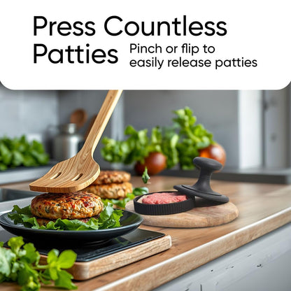 BRAVADIN Silicone Non-Stick Hamburger Press Patty Maker 1/3 lb with 100 Papers for 4.5-6" Patties with Ring Mold- Dishwasher Safe Burger Smash Press for Griddle-Burger Shaper Form Tool