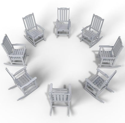 Oversized Rocking Chair Set of 8, Outdoor Rocking Chair for Adults, All Weather Resistant Porch Rocker for Lawn Garden, White