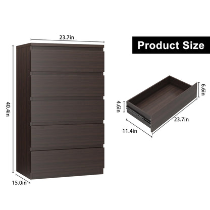 Jocoevol Modern Brown 5 Drawer Dresser for Bedroom, Simply Chest of Drawers, Wood Storage Dresser with Deep Drawers for Living Room Hallway Entryway, Brown
