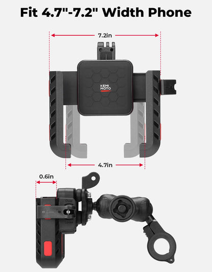 KEMIMOTO Motorcycle Phone Mount with Anti-Theft, Anti-Vibration Dampener Mount One-Hand Operation 360° Adjustable for Motorcycle Bike ATV Scooter Golf Cart Fit 4.7"-7.2" Cellphone