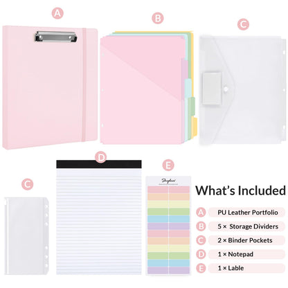 SKYDUE 3 Ring Binder with Clipboard,1 Inch Binder, 13.2" × 10.2" PU Clipboard Binder with Notepad & 5 Dividers with 5 Pockets, Labels, Clipboard Folder Great for School Office(Fit Letter Sized Paper)