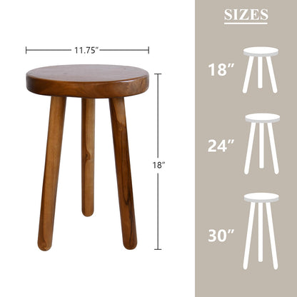 JOLLYMER 11.8" Round 18" Tall Wood Plant Stand | Teak Wood Accent Stool | Accent Table |Side Table