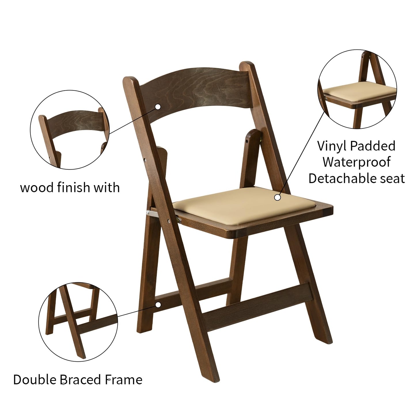 GTNSAFP Wooden Folding Chair with Soft Cushion, Simple and Stylish, Comfortable and Durable, Suitable for Weddings, banquets and Events,Classic-Fruitwood, Set of 2