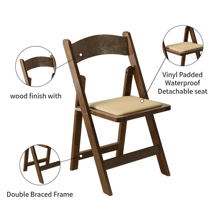 GTNSAFP Wooden Folding Chair with Soft Cushion, Simple and Stylish, Comfortable and Durable, Suitable for Weddings, banquets and Events,Classic-Fruitwood, Set of 2