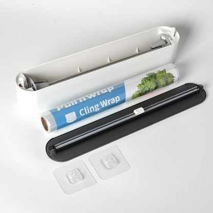Magnetic Plastic Wrap Dispenser with Cutter, No-Drill Wall Mount Aluminum Foil Holder with Slide Cutter, Cuts Aluminum Foil, Saran Wrap, Cling Wrap, Wax Paper (Grey-Plastic)