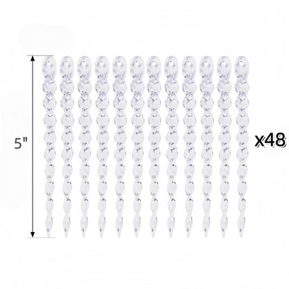 48PCS Christmas Tree Plastic Hanging Decoration 5inch Clear Icicle Ornaments Set for Christmas New Year Holiday Wedding Winter Party Decor
