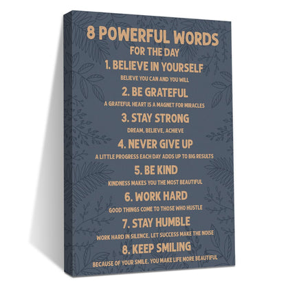 Inspirational Motivational Posters 8 Powerful Words Motivational Quotes Poster Print Phrase Wall Art Positive Quotes, Positive Affirmations Wall Art Decor for Bedroom Office Classroom Study Gym Room