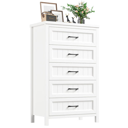 Jocoevol 5 Drawer Dresser for Bedroom - Farmhouse 44.9" Tall Chest of Dresser with Large Storage, Rubst Wood Construction for Living Room, Hallway & Entryway - White