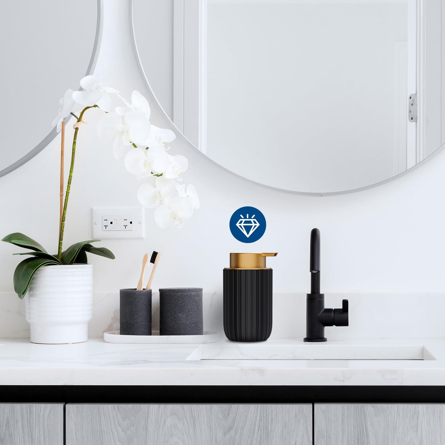 Ceramic Foaming Soap Dispenser, 12 oz Bathroom Foam Hand Soap Dispenser, Refillable Lotion Soap Dispenser with Removable Pump for Kitchen Hand Wash Dispenser, Modern Home Decor(2Pack-Black)