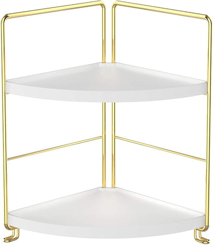 2-Tier Kitchen Spice Rack-Corner Bathroom Shelf- Triangle Standing Storage Rack for Bathroom, Living Room, Bedroom, Kitchen (Golden)