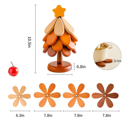 Zozotiny 2 Toppers Wooden Tree Trivets Set of 4 for Hot Dishes, Wood Cup Coasters for Drinks, Hot Pads for Hot Pot/Hot Pan & Plate, Christmas Modern Kitchen Counter Decor, Cooking Accessories