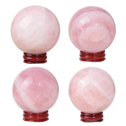 Nupuyai 1.97"-2.17" Natural Rose Quartz Crystal Ball with Wooden Stand, Decorative Stone Sphere Sculpture Figurine for Home Office Tabletop Decor Reiki Healing Divination Feng Shui Tool