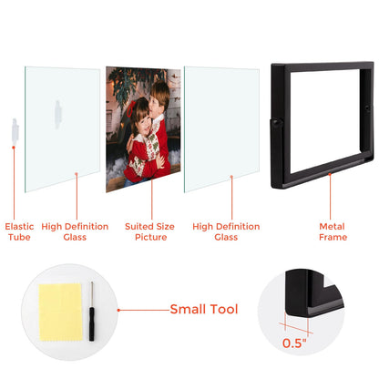 Golden State Art, 2 Pack, 4x6 Inch Metal Picture Frames, Floating Display for 3x5, 2x3 Photos, with Real Glass and Pull-Out Easel Stand for Tabletop Display (Horizontal) - Matte Black
