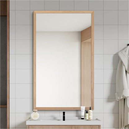 SIEANE 30" x 36" Natural Wood Framed Wall Mirror, HD Rustic Wooden Bathroom Vanity Mirror, Shatterproof, Waterproof, Rectangle Decor Farmhouse, Bedroom, Entryway, Horizontal/Vertical