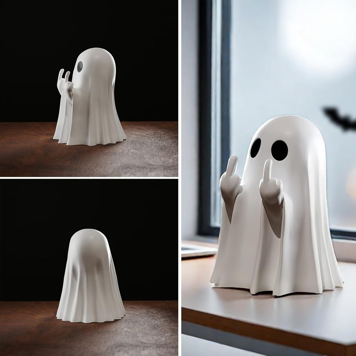 MIXFOSAHN Halloween Ghost Finger Statue HIO-Hop Ghost Statue Halloween Decorations Indoor Farmhouse Tiered Tray Decor Spooky Home Decorations Coffee Table Centerpieces Shelf Mantel Display 2 Pcs