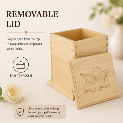 Pet Memorial Urn for Dogs & Cats with Photo Frame, Wooden Keepsake Ashes Box with Engraved Lid, Sympathy Gift for Loss of Pet, Decorative Memorial Box for Home Display