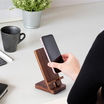 LIKSANGMETALS Wooden Countertop Cell Phone Holder with Mirror, Walnut