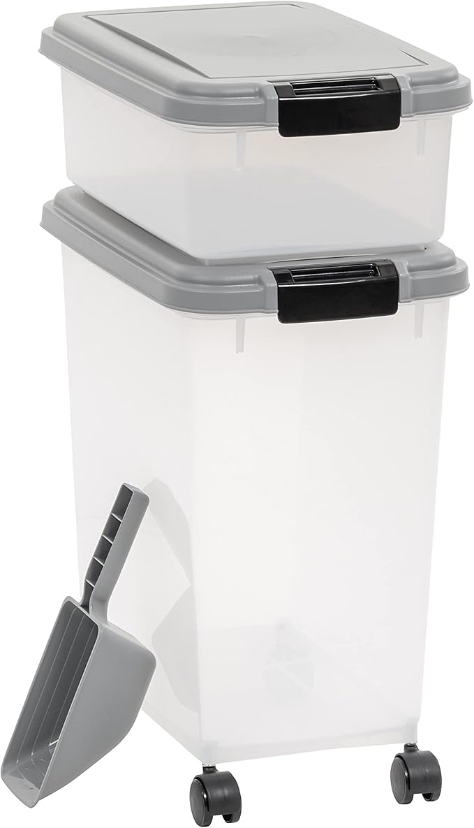 Amazon Basics 3-Piece Airtight Pet Food Storage Container Combo with Scoop, BPA Free, Removable Wheels, 33 QT + 12 QT