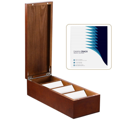 DORMIYA Wooden Business Card Holder, 4-Compartment Card Storage Box, Business Card Organizer, Desktop Divided Index Card Box for Office, Home, 11.1×4.4×3"