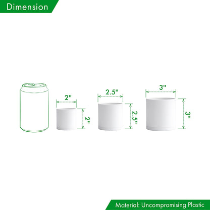 D'vine Dev Pack of 36 Plastic Plant Pots (12 Set of 2 Inch, 2.5 Inch, 3 Inch) Small Garden Planter Pots for Plant with Drainage Holes and Saucers, White, 74-T-A