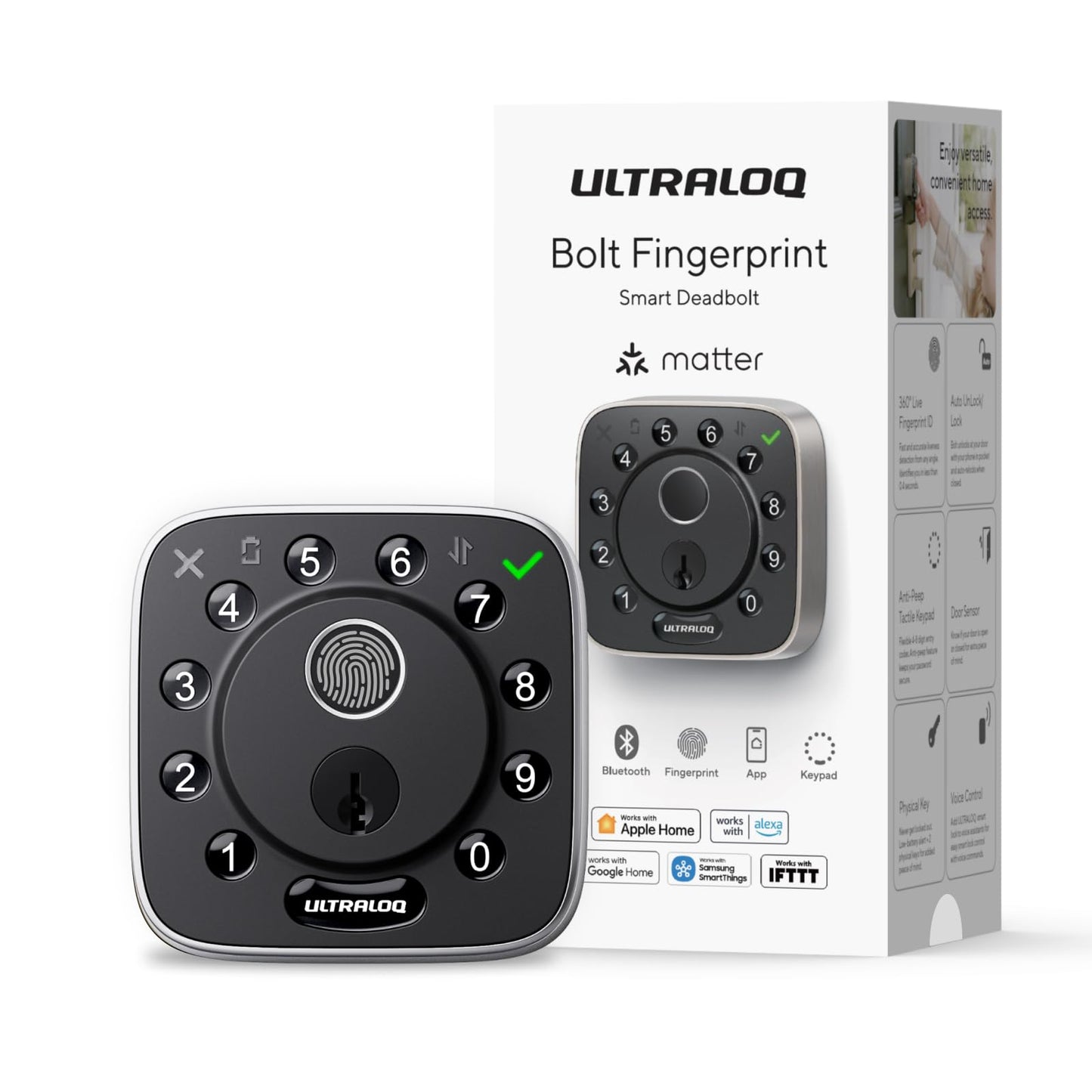 ULTRALOQ Bolt Fingerprint WiFi Smart Lock, Works with Apple Home, Siri, Alexa, 8-in-1 Keyless Entry with Fingerprint ID, App Remote Control, Keypad Deadbolt, BHMA Cert., Easy Install, 10 Mo. Battery