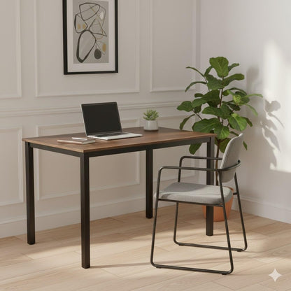 GL GLOBAL LIFE 47 inch Large Computer Desk Wood, Modern Simple Style Desk for Home Office, Bedroom, Study Student Writing Desk, Small Spaces, Black Metal Frame, Walnut Top