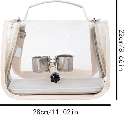 Ventilated Bird Carrier, Travel Backpack with Perch Stand, 36cm Pet Transport Bag with Breathable Mesh Panels, Aviary Carrier with Clear Window Design, Bird Travel Bag for Camping Hiking Trips