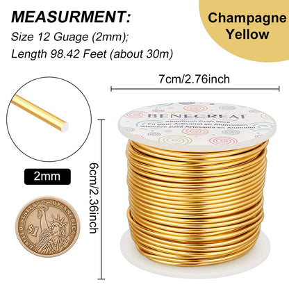 BENECREAT 12 17 18 Gauge Aluminum Wire (12 Gauge 100FT) Anodized Jewelry Craft Making Beading Wire Floral Gold Color Craft Wires for Air Plant Gardening, Model Making