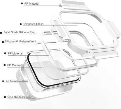 GENICOOK Glass Food Storage Meal Prep Containers - Food Grade Silicone Wrap & Air Release Vent, Rectangular shape - 8 Pc Set (4 Containers - 4 Matching Lids)