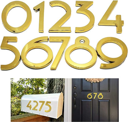 10 Pack Mailbox Numbers 0-9, 2 Inch High, Door Address Numbers Stickers for Apartment, House, Room, Office, Cars, Trucks, Gold Plating Process Number Sign