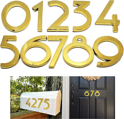 10 Pack Mailbox Numbers 0-9, 2.76 Inch High, Door Address Numbers Stickers for Apartment, House, Room, Office, Cars, Trucks, Gold Plating Process Number Sign