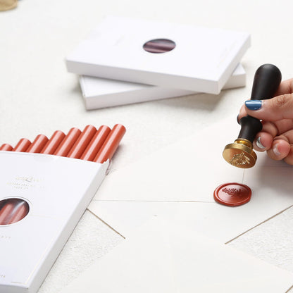 UNIQOOO Mailable Glue Gun Sealing Wax Sticks for Wax Stamp - Terra Cotta Orange, Fall Color Palette for Autumn Wedding Invitation, Cards Envelope, Snail Mail, Craft Project, Gift Idea, Pack of 8