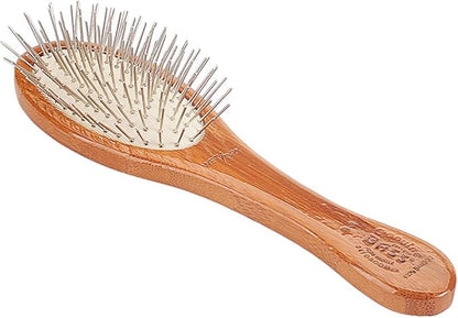 Bass Brushes Small Oval Wire Pet Brush with Bamboo Wood Handle