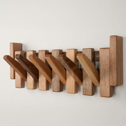 TEXAS BEST GIFT Solid Walnut Piano Key Coat Rack – 6-Hook Wall-Mounted Flip Hook Rack – Minimalist Wooden Hanger for Entryway, Bedroom, Office