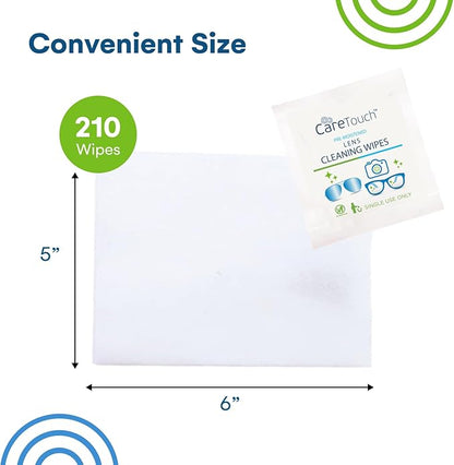 Care Touch Lens Wipes for Eyeglasses- 210 Count Individually Wrapped Pre-