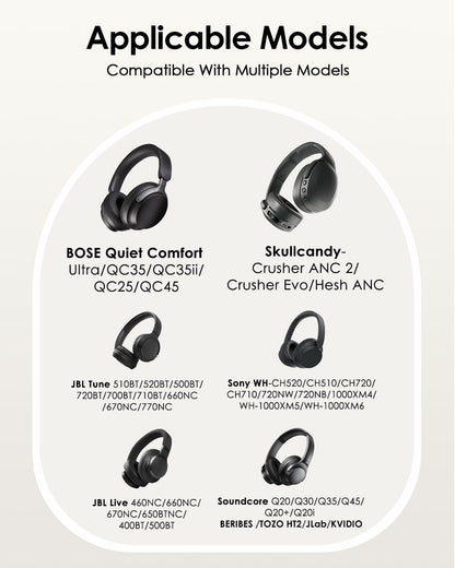 Headphone Hard Case Replacement for Bose QuietComfort/Sony WH-CH/JBL/Soundcore Anker Over-Ear Headphones, Super-Slim Upgrade PU Universal Portable Travel Organizer Bag (Black)