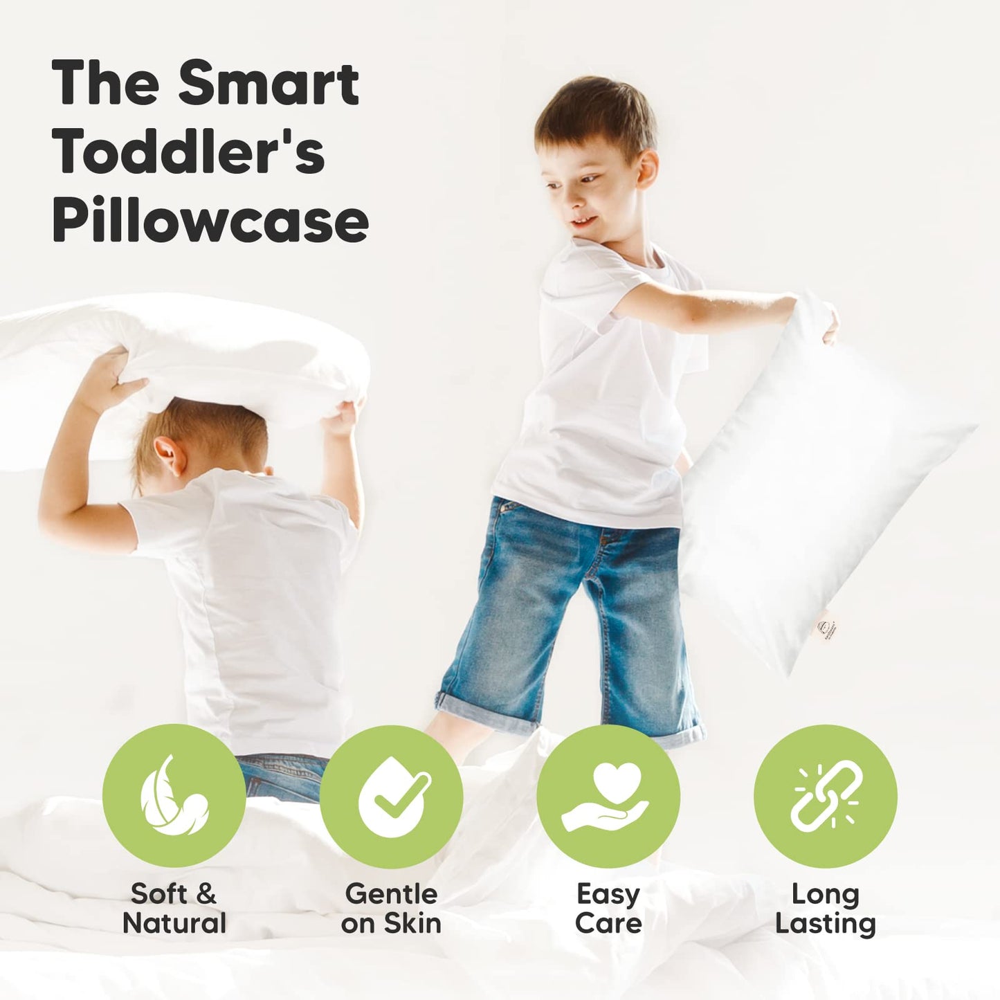 KeaBabies Toddler Pillowcase 13"x18" - Organic Cotton Toddler Pillowcase for Kids, Boys, Girls, Soft & Durable Cotton Cover for Miniature Sleepy Pillows, Cute Colors,Pillow Sold Separately(Soft White)