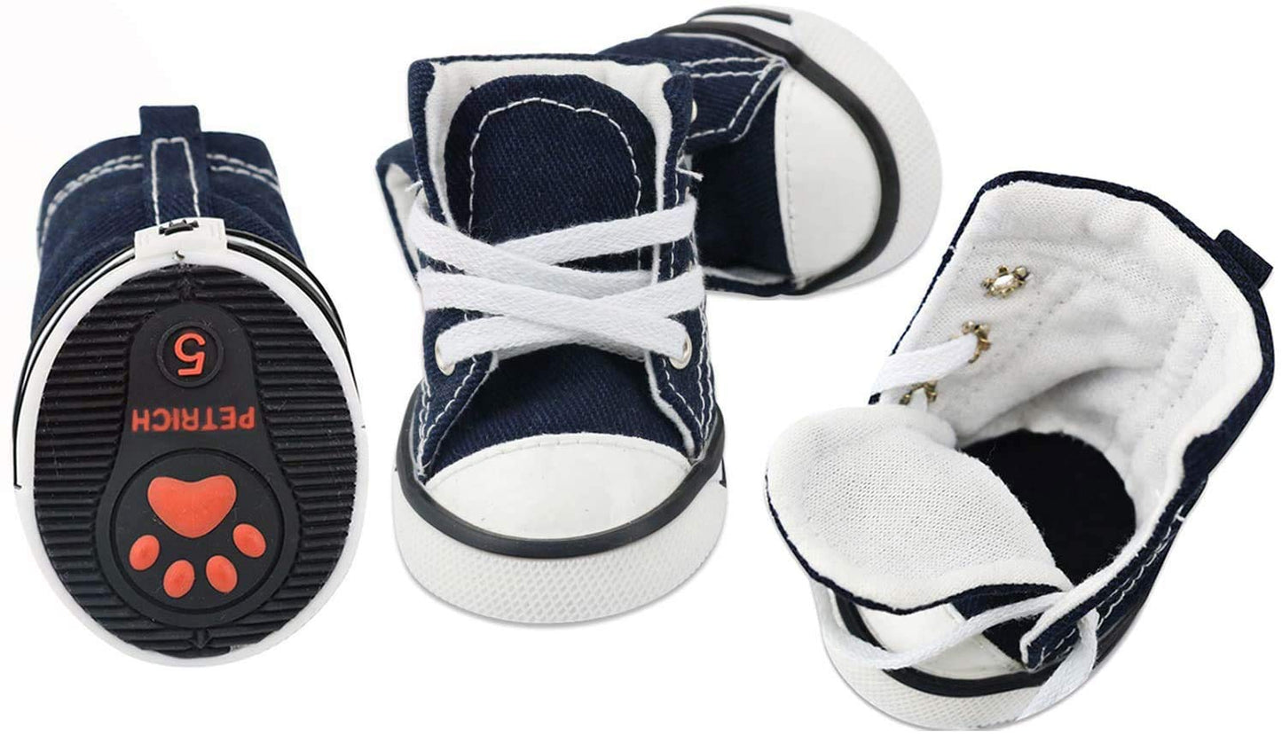URBEST 4 Pcs Pet Dog Puppy Canvas Sport Shoes, Sneaker Boots, Outdoor Nonslip Causal Shoes (8#, Blue)