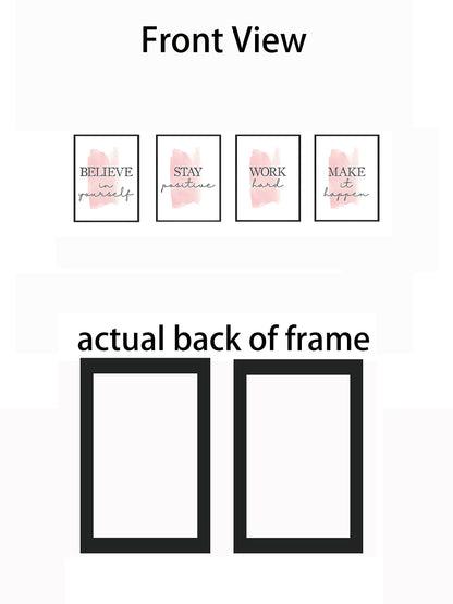 4 pcs Frame Wall Art Stay Positive Make It Happen Motivational Inspirational Quote Pink Canvas Painting Poster Pictures for Teenage Girl Bedroom Decor Office