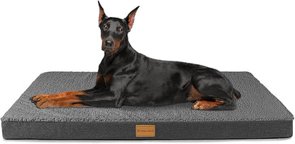 Patas Lague Orthopedic Jumbo Dog Bed for Large Sized Dog 56''X40'', Soft Waterproof Egg Crate Foam Large Pet Crate Beds Mat with Removable Washable Cover and Non-Slip Bottom, Dark Grey