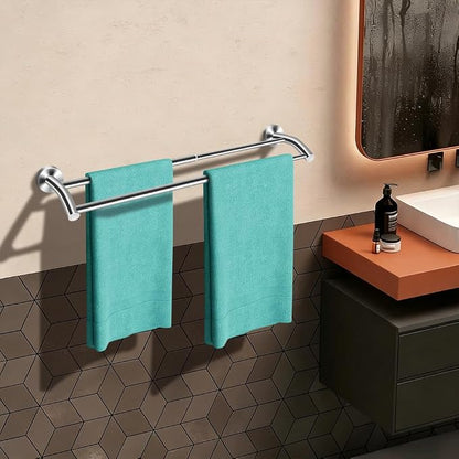 MGahyi Adjustable Double Towel Bar 14.5-24.8Inch, Matte Telescopic Stainless Steel Wall Mount Towel Holder, Rustproof Towel Rack for Bathroom Kitchen RV Laundry Hotel (Silver, Double-Bar)