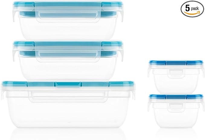 Snapware Plastic Total Solution 5-Pack Food Storage Containers Set, Leakproof &