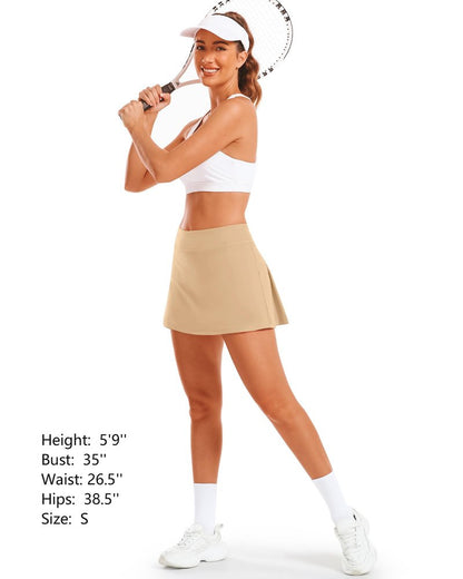 Stelle Women Tennis Skirt Golf Skorts Athletic High Waisted with Pockets Inner Shorts Sport Workout Pleated Pickleball (Khaki,S)