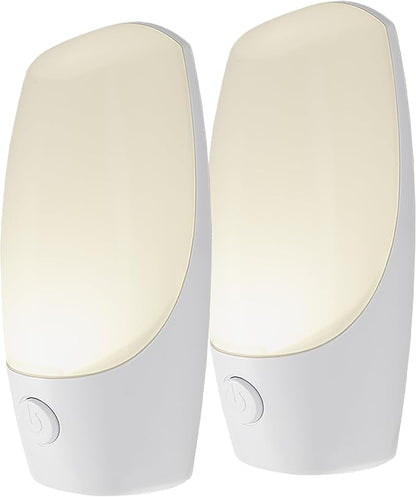 Energizer Manual On/Off LED Night Light Plug-in, Push Button, Compact, Contemporary, for Bedroom, Livingroom, Hallway, Bathroom, Nursery, Basement, White, 84135, 2 Pack