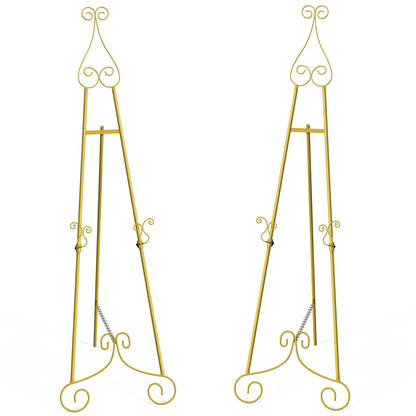 HAITRALGold Easel Stand for Sign, Adjustable Display Easel Stand with Chain Support,Heavy Duty Metal Easel for Wedding Sign,Art,Pictures,55" H Welcome Poster Stand Sign Holder Floor Décor,2 Pack