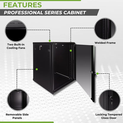 Navepoint 15U Deluxe IT Wallmount Cabinet Enclosure 19-Inch Server Network Rack with Locking Glass Door 24-Inches Deep Black