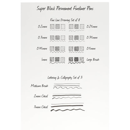 Creative Mark Calligraphy & Fineliner Pen Set of 3 Lettering & Calligraphy Drawing - Super Black, Permanent, Waterproof, & Acid-Free Chisel Nylon-Nibs Pens & Medium Brush Tip