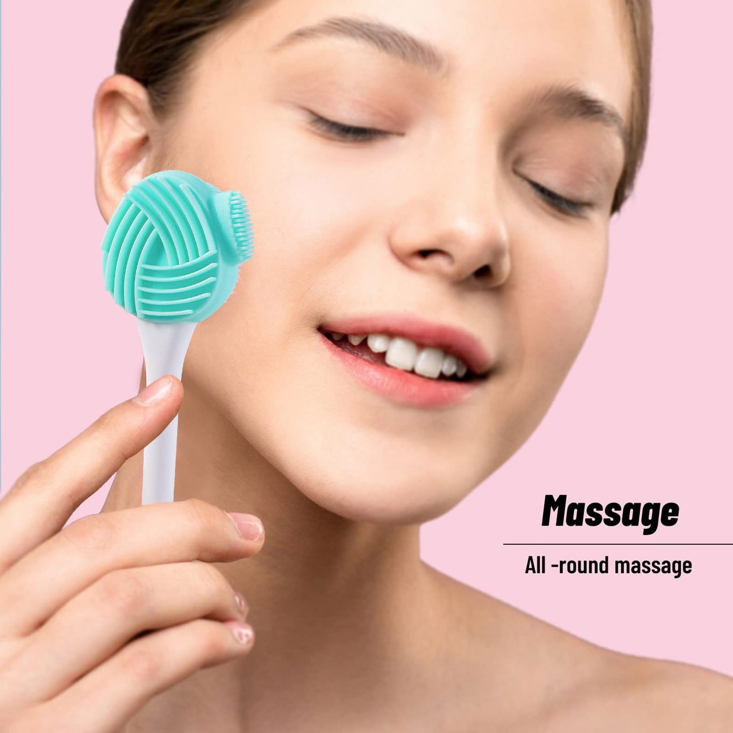 Silicone Facial Cleansing Brush 3 Pack, Beomeen 4 in 1 Handheld Face Scrubber for Deep Gentle Exfoliating, Double-Ended Face Wash Scrub Brush for Face Skincare and Massage (Green)