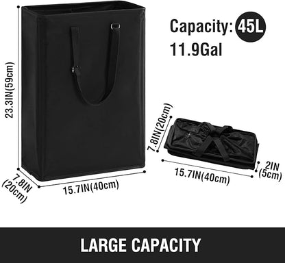 Slim Laundry Hamper with Adjustable Long Handles, 45L Small Laundry Baskets