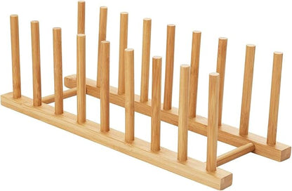 HBlife Bamboo Dish Plate Bowl Cup Book Pot Lid Cutting Board Drying Rack Stand Drainer Storage Holder Organizer Kitchen Cabinet（Keep Dry）